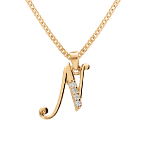 COLLIER VERMEIL PENDENTIF INITIALE  N  OXYDES BLANCS SERTIS 42+3CM