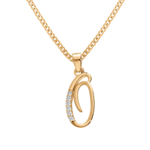 COLLIER VERMEIL PENDENTIF INITIALE  O  OXYDES BLANCS SERTIS 42+3CM