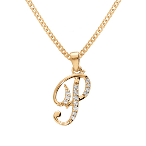 COLLIER VERMEIL PENDENTIF INITIALE  P  OXYDES BLANCS SERTIS 42+3CM