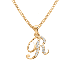 COLLIER VERMEIL PENDENTIF INITIALE  R  OXYDES BLANCS  SERTIS 42+3CM