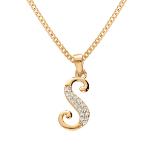 COLLIER VERMEIL PENDENTIF INITIALE  S  OXYDES BLANCS SERTIS 42+3CM