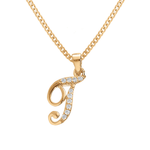 COLLIER VERMEIL PENDENTIF INITIALE  T  OXYDES BLANCS SERTIS 42+3CM