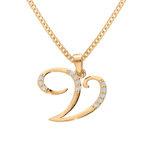 COLLIER VERMEIL PENDENTIF INITIALE  V  OXYDES BLANCS SERTIS 42+3CM