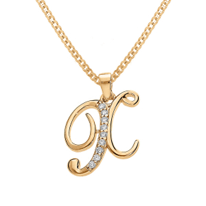 COLLIER VERMEIL PENDENTIF INITIALE  X  OXYDES BLANCS SERTIS 42+3CM