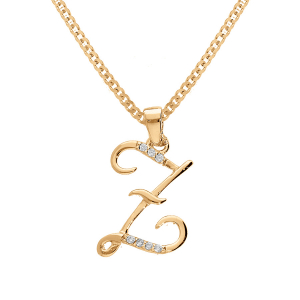 COLLIER VERMEIL PENDENTIF INITIALE  Z  OXYDES BLANCS SERTIS 42+3CM