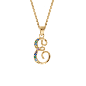 COLLIER VERMEIL PENDENTIF INITIALE  E  OXYDES MULTI COULEURS SERTIS 42+3CM