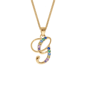 COLLIER VERMEIL PENDENTIF INITIALE  G  OXYDES MULTI COULEURS SERTIS  42+3CM