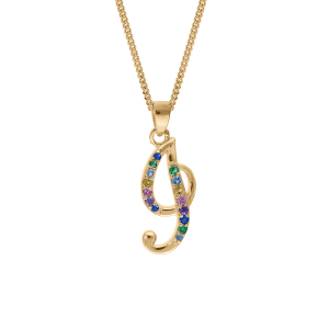 COLLIER VERMEIL PENDENTIF INITIALE  I  OXYDES MULTI COULEURS SERTIS 42+3CM