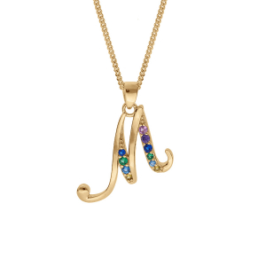 COLLIER VERMEIL PENDENTIF INITIALE  M  OXYDES MULTI COULEURS SERTIS 42+3CM