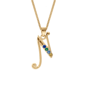 COLLIER VERMEIL PENDENTIF INITIALE  N  OXYDES MULTI COULEURS SERTIS 42+3CM