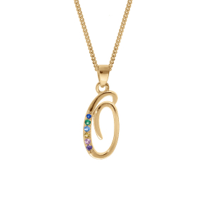 COLLIER VERMEIL PENDENTIF INITIALE  O  OXYDES MULTI COULEURS SERTIS 42+3CM