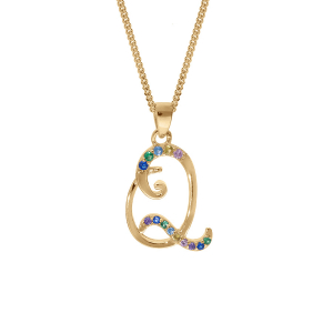 COLLIER VERMEIL PENDENTIF INITIALE  Q  OXYDES MULTI COULEURS  SERTIS 42+3CM