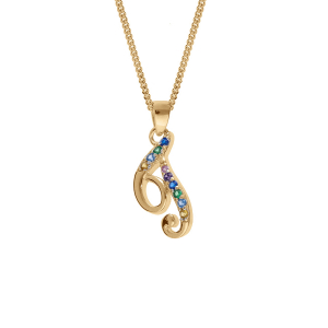 COLLIER VERMEIL PENDENTIF INITIALE  T  OXYDES MULTI COULEURS SERTIS 42+3CM