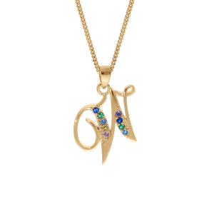 COLLIER VERMEIL PENDENTIF INITIALE  W  OXYDES MULTI COULEURS SERTIS 42+3CM