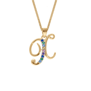 COLLIER VERMEIL PENDENTIF INITIALE  X  OXYDES MULTI COULEURS SERTIS 42+3CM
