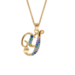 COLLIER VERMEIL PENDENTIF INITIALE  Y  OXYDES MULTI COULEURS SERTIS 42+3CM