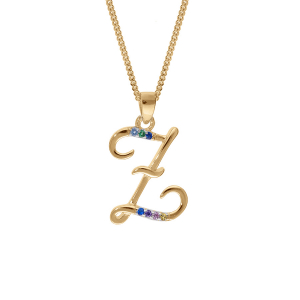 COLLIER VERMEIL PENDENTIF INITIALE  Z  OXYDES MULTI COULEURS SERTIS 42+3CM