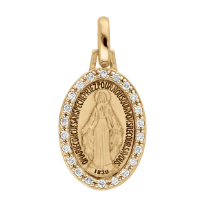 PENDENTIF VERMEIL RECTO VERSO OVALE MIRACULEUSE CONTOUR OXYDES BLANCS SERTIS