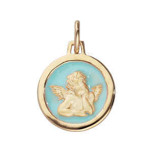 PENDENTIF VERMEIL OVALE ANGE SUR FOND RÉSINR BLEU CIEL
