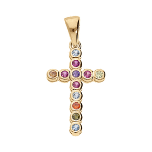 PENDENTIF CROIX VERMEIL EMPIERRE MULTICOULEUR DIM 20 X 12 MM