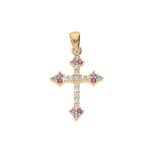 PENDENTIF CROIX VERMEIL OXYDES BLANCS ET MULTI COULEUR DIM 20 MM X 15 MM