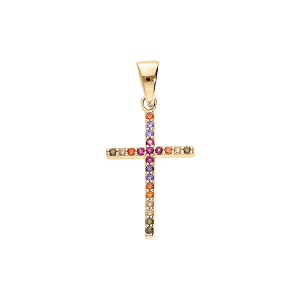 PENDENTIF CROIX VERMEIL EMPIERREE MULTI COULEUR DIM 20 MM X 14 MM