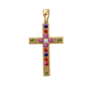 PENDENTIF CROIX VERMEIL EMPIERREE MULTI COULEUR DIM 15 MM X 9 MM