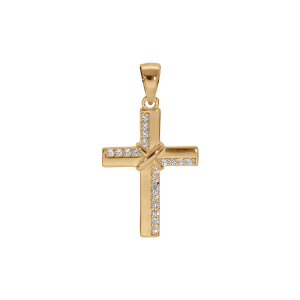 PENDENTIF VERMEIL CROIX AVEC OXYDES BLANCS SERTIS 23X17MM