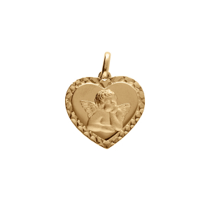 PENDENTIF VERMEIL COEUR CONTOUR DIAMANTÉ AVEC ANGE