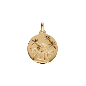 PENDENTIF VERMEIL MEDAILLE 15MM DIAMANTÉ ETOILE AVEC ANGE