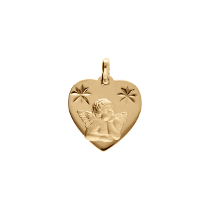 PENDENTIF VERMEIL COEUR CONTOUR DIAMANTÉ AVEC ANGE