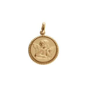 PENDENTIF VERMEIL MEDAILLE 15MM DIAMANTÉ AVEC ANGE