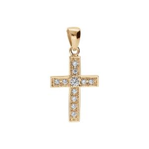 PENDENTIF VERMEIL CROIX AVEC OXYDES BLANCS 20 X 15MM
