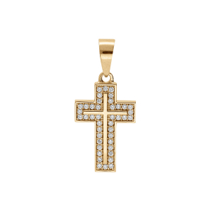 PENDENTIF VERMEIL PLATINÉ CROIX AVEC OXYDES BLANCS 17 X 16MM