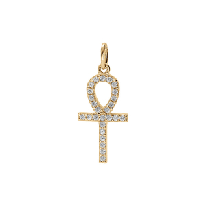 PENDENTIF VERMEIL PLATINÉ CROIX DE VIE EGYPTIENNE AVEC OXYDES BLANCS 18 X 15MM