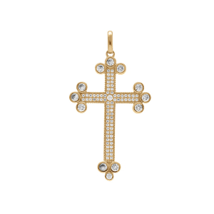 PENDENTIF VERMEIL GRANDE CROIX AVEC OXYDES BLANCS 33 X 23MM