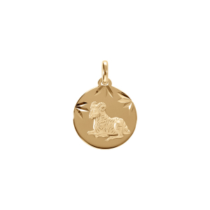 PENDENTIF VERMEIL MEDAILLE 15MM DIAMANTÉ ZODIAQUE BELIER