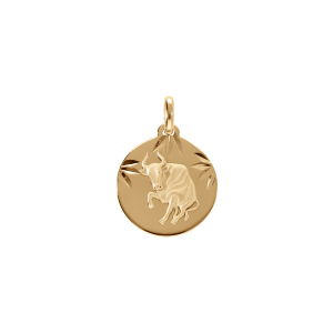 PENDENTIF VERMEIL MEDAILLE 15MM DIAMANTÉ ZODIAQUE TAUREAU