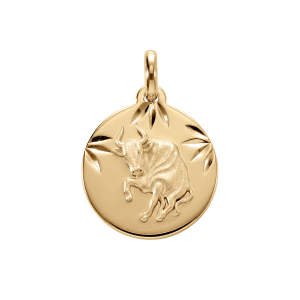PENDENTIF VERMEIL MEDAILLE 15MM DIAMANTÉ ZODIAQUE TAUREAU