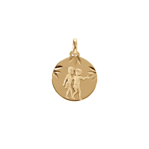PENDENTIF VERMEIL MEDAILLE 15MM DIAMANTÉ ZODIAQUE GEMEAUX