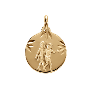 PENDENTIF VERMEIL MEDAILLE 15MM DIAMANTÉ ZODIAQUE GEMEAUX