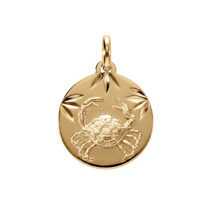 PENDENTIF VERMEIL MEDAILLE 15MM DIAMANTÉ ZODIAQUE CANCER