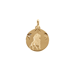 PENDENTIF VERMEIL MEDAILLE 15MM DIAMANTÉ ZODIAQUE LION