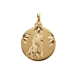PENDENTIF VERMEIL MEDAILLE 15MM DIAMANTÉ ZODIAQUE LION