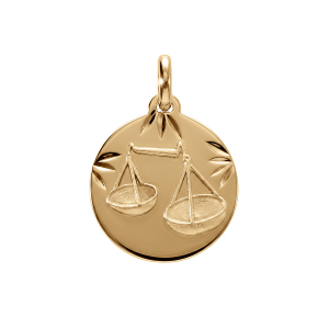 PENDENTIF VERMEIL RHDOIE MEDAILLE 15MM DIAMANTÉ ZODIAQUE BALANCE