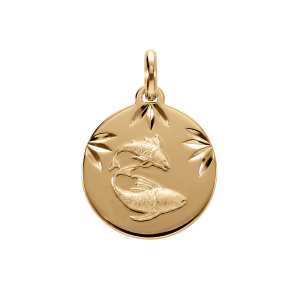 PENDENTIF VERMEIL RHDOIE MEDAILLE 15MM DIAMANTÉ ZODIAQUE POISSONS
