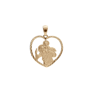 PENDENTIF VERMEIL PLATINE COEUR 20MM ST CHRISTOPHE CONTOUR DIAMANTÉ