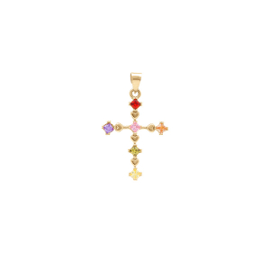 PENDENTIF VERMEIL CROIX 20MM X 15MM  OXYDES MULTI COULEURS