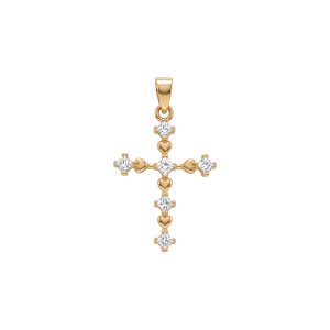 PENDENTIF VERMEIL CROIX AVEC COEURS 22MM X 15MM  OXYDES BLANCS
