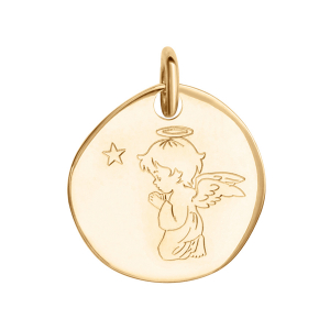 PENDENTIF VERMEIL GALET ANGE PRIERE 18MM